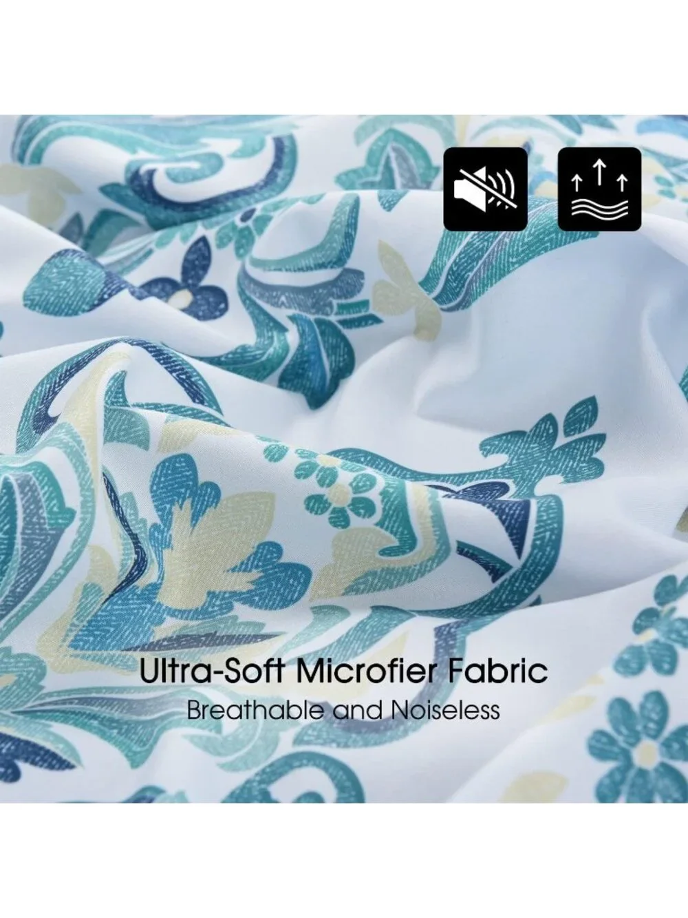 Queen Size Reversible Comforter Set With 2 Pillow Shams In Teal & White